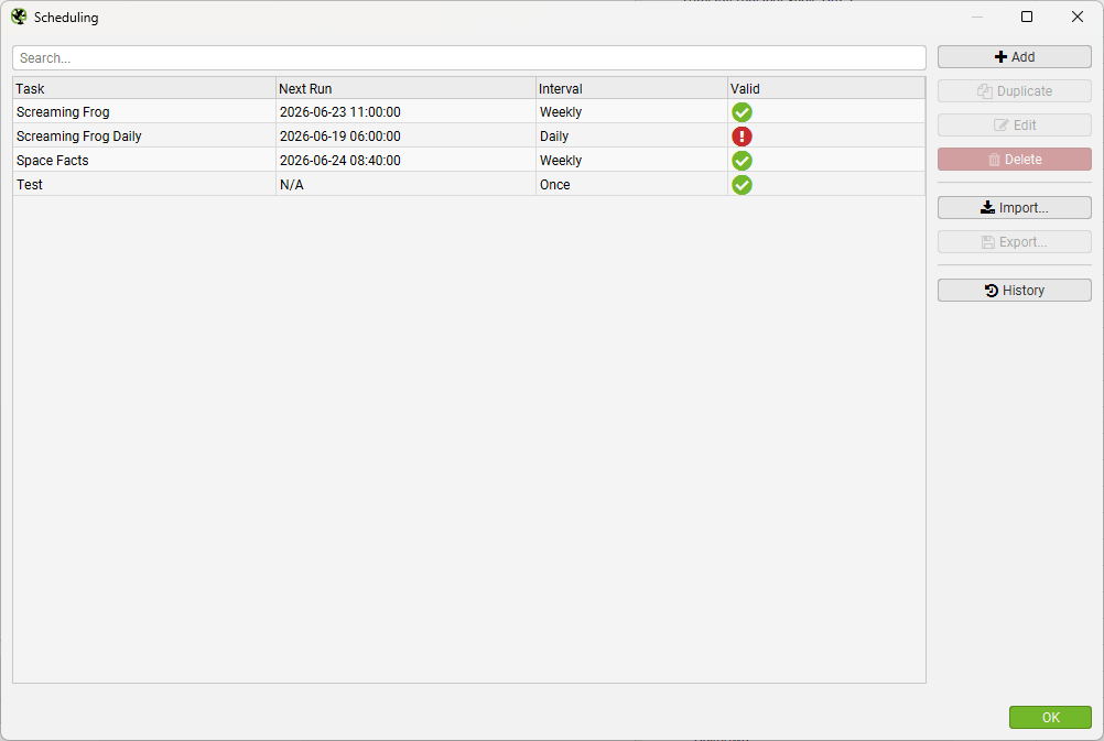 Scheduling Menu With Import Errors