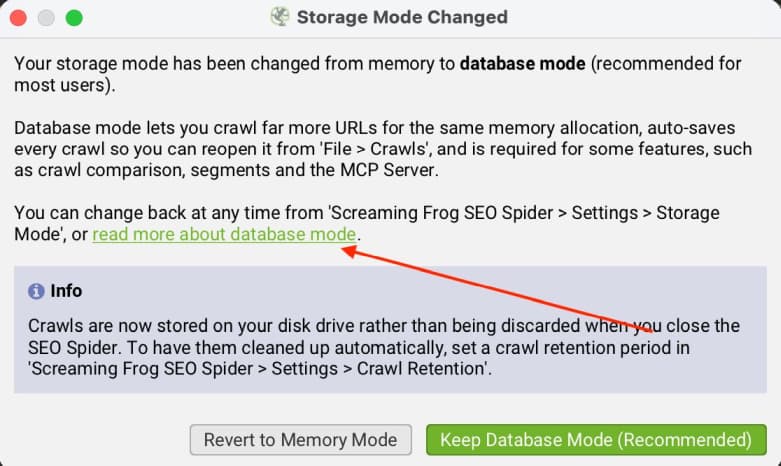 Storage mode change alert